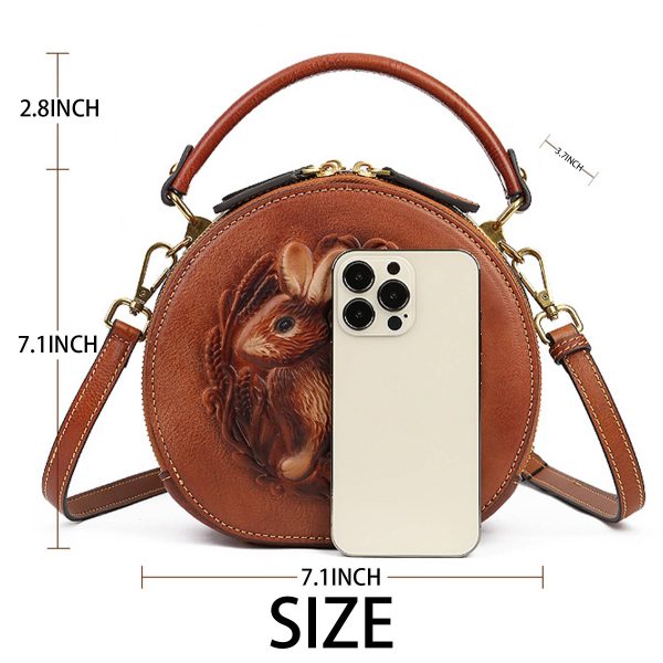 Genuine Leather Vintage bunny embossed diagonal shoulder bag