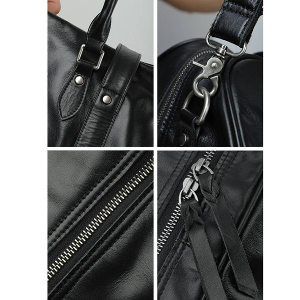 Oversized Genuine Leather Travel Duffel Bag With Shoe Pouch