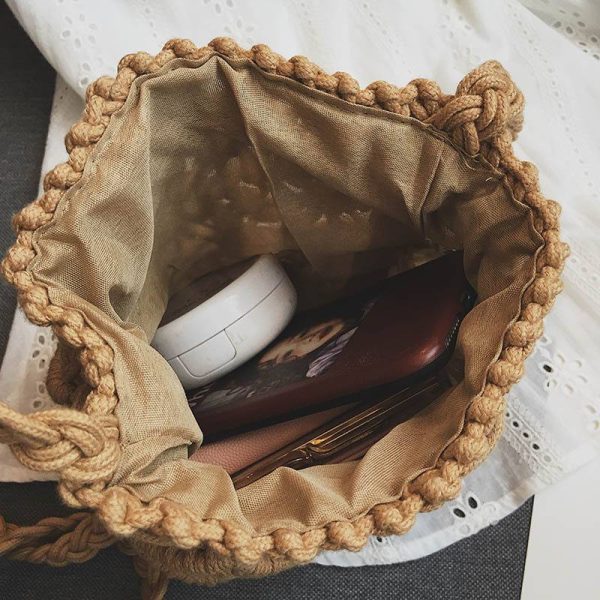 Jute Drawstring Crossbody Beach Woven Bag