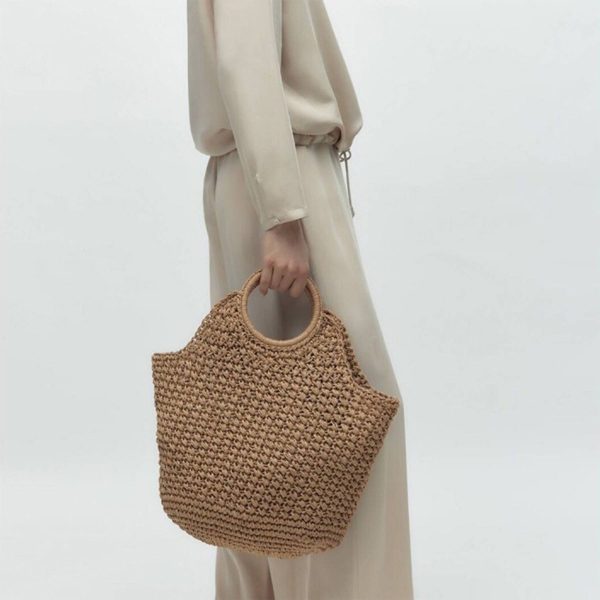 Hand-woven Straw Large Bag Round Handle for women