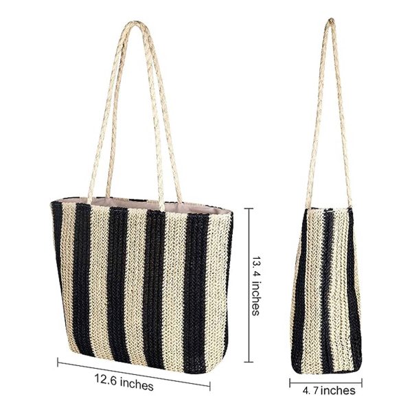 Women Beach Straw Striped Tote Bag