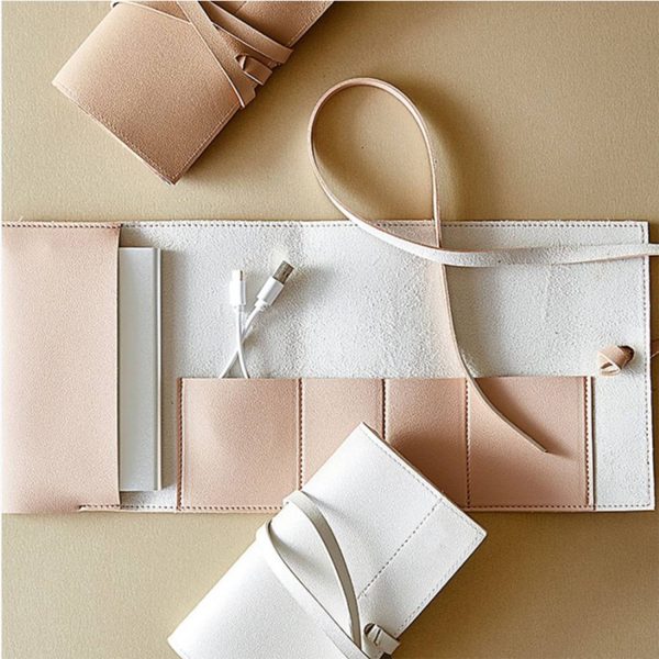 Leather Travel Cable Organizer Case Headphone Storage Bag