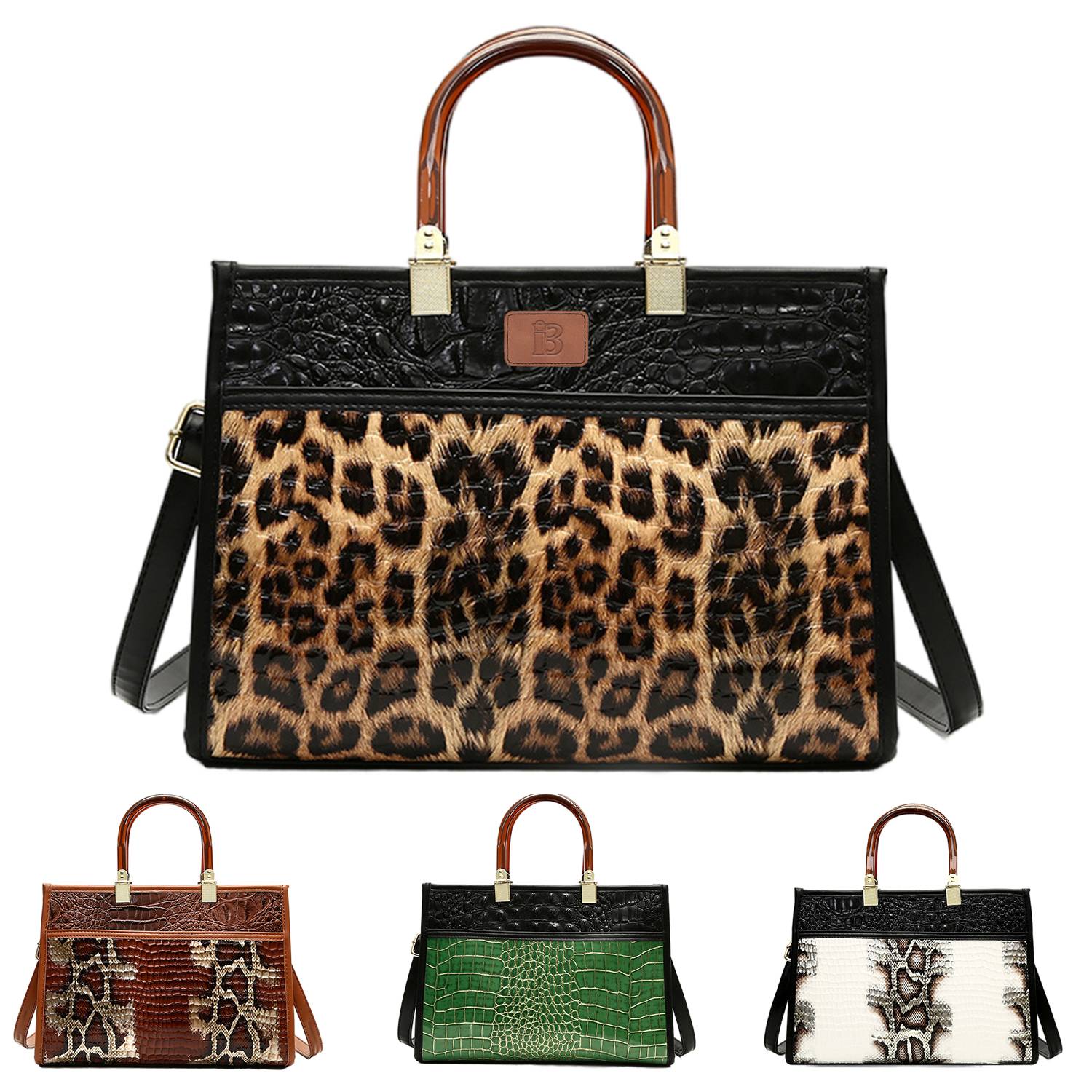 PU Leather Leopard Tote Crossbody Bag