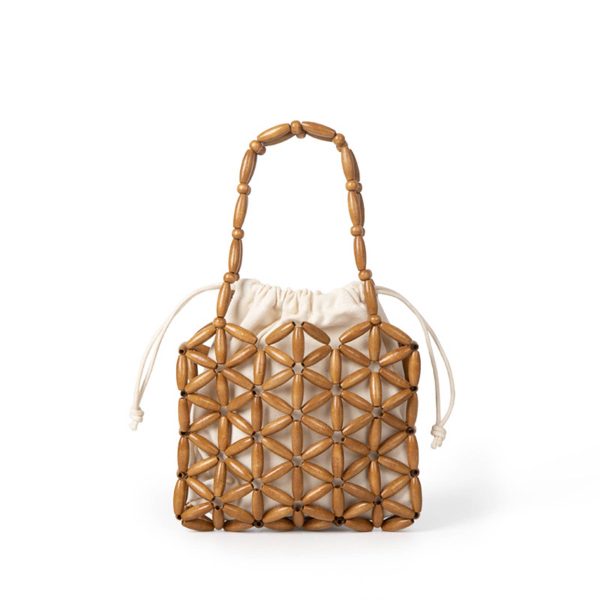 Wooden Tote Bag with a canvas drawstring pocket inside