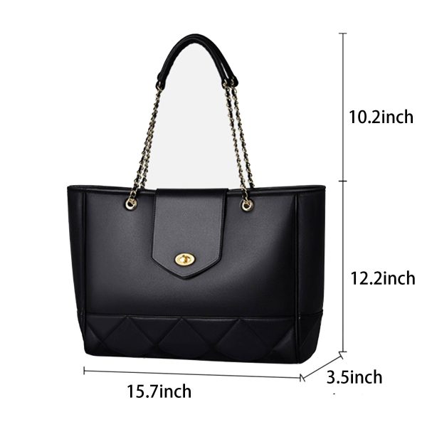 Elegant PU Leather Ladies Handbag Metal Chain Tote Bag