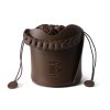 Genuine Leather Ruffled Bucket Cross-body Drawstring Bag