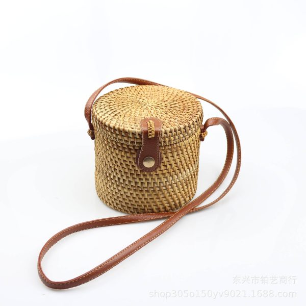 Fashion Rattan Woven Bucket Crossbody Bag