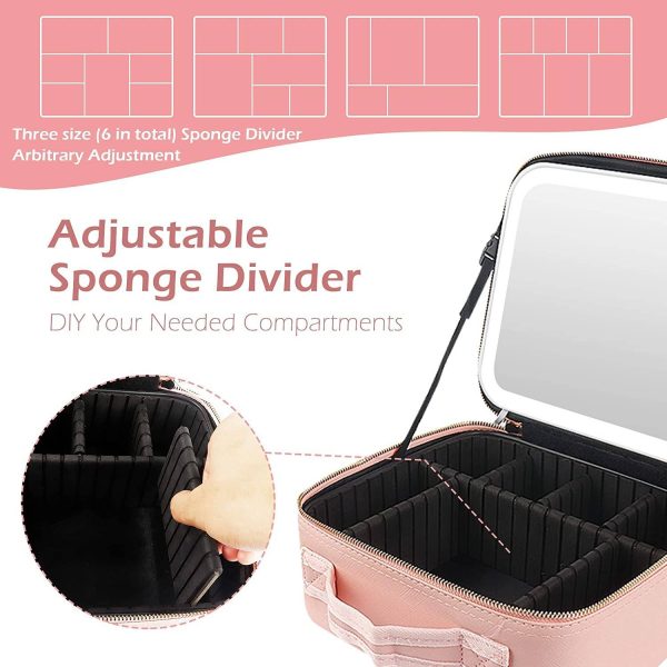 PU Travel Cosmetic Bag with Brush Storage & Mirror