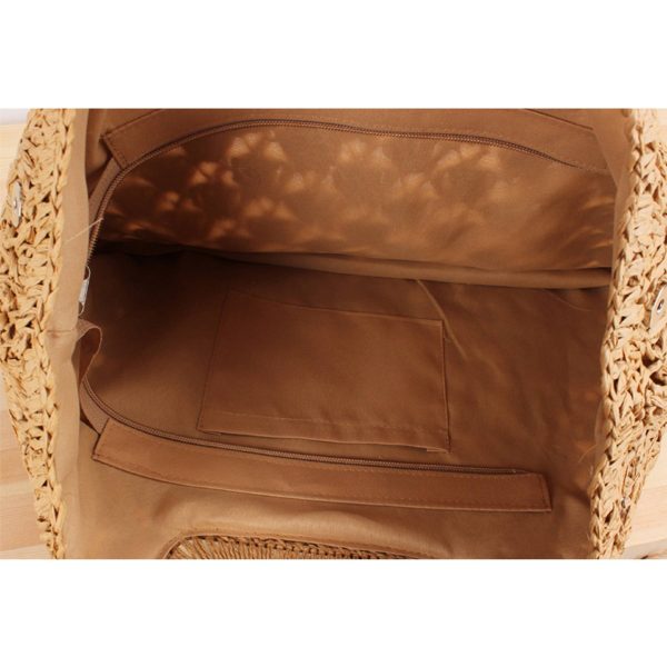 Straw Beach Handbags with Lining Pockets for Women