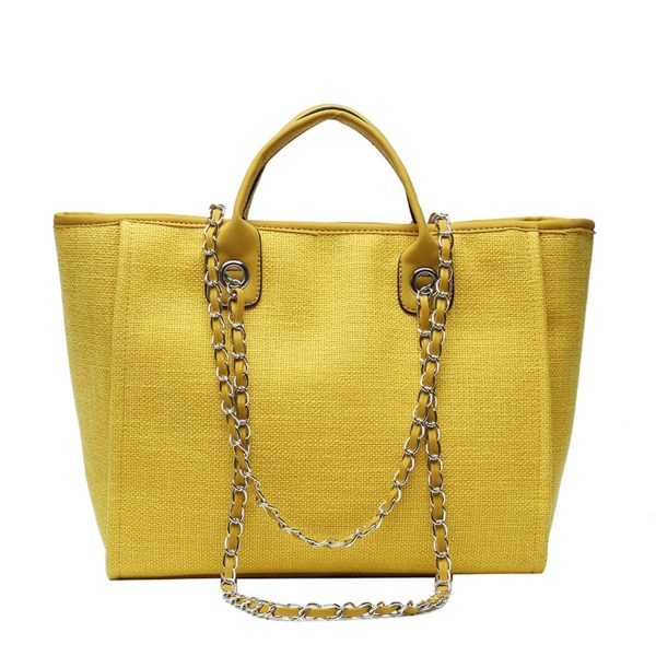 Canvas Tote Bag Large Capacity Solid Color Chain