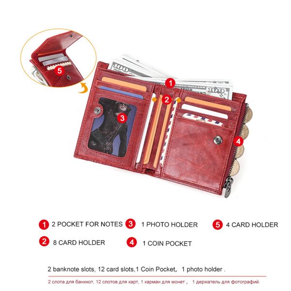 Genuine Leather RFID Anti-thief Zippered Wallet