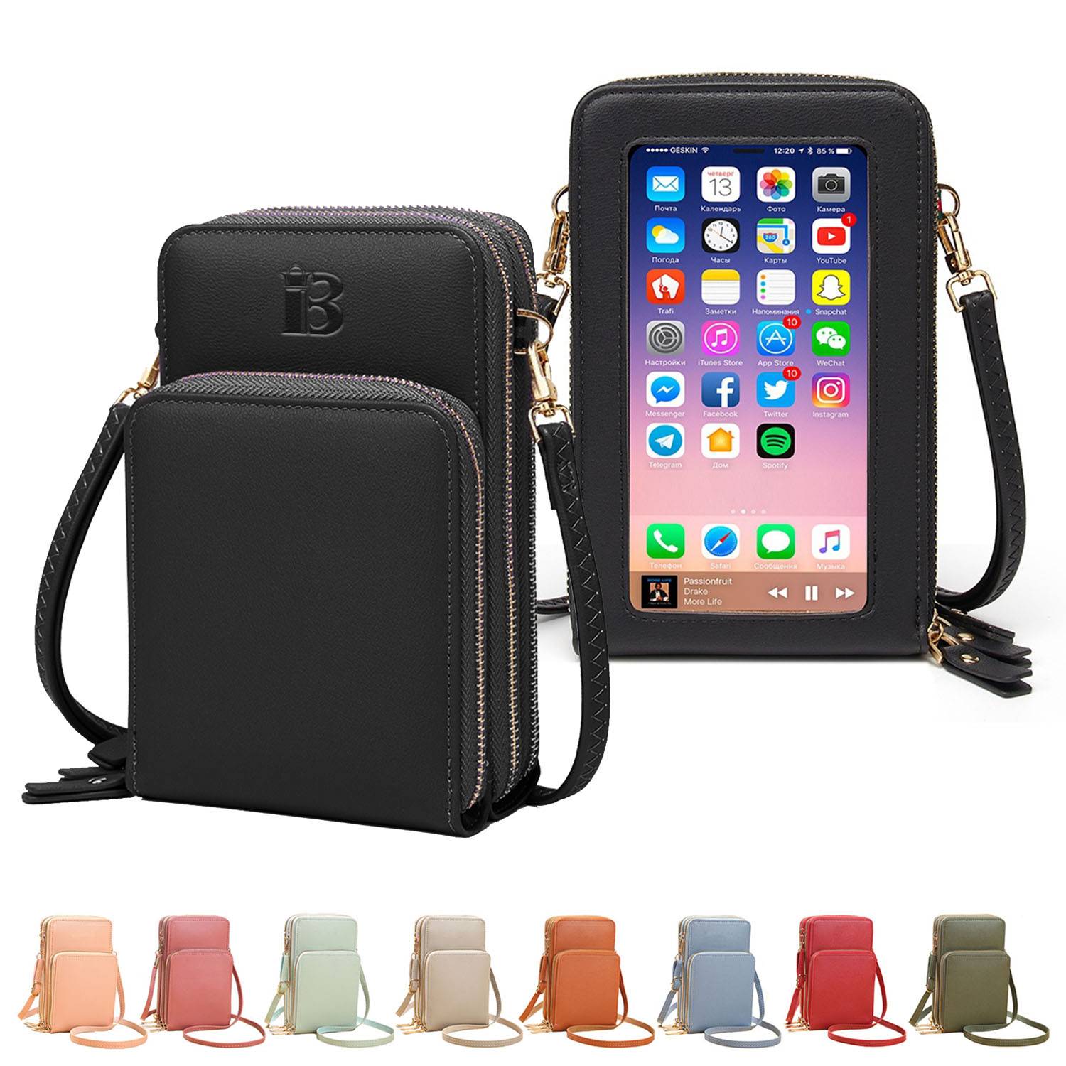 PU leather touch screen crossbody cell phone bag