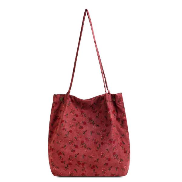 Corduroy high-capacity printed handbag tote bag