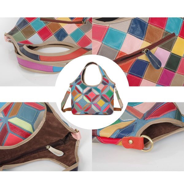 Genuine Leather Colourful hand-paneled shoulder tote bag