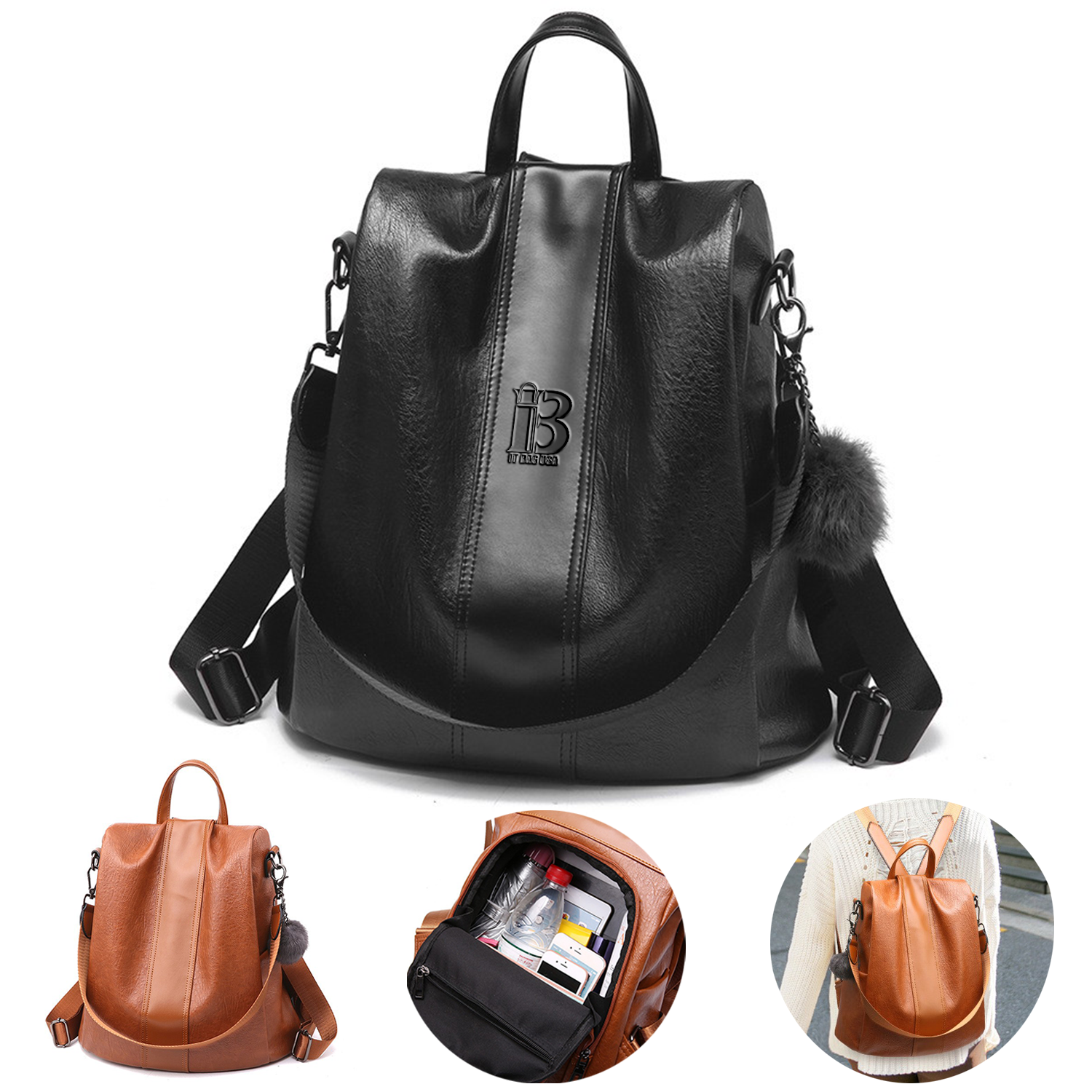 Soft PU Leather Casual Backpack