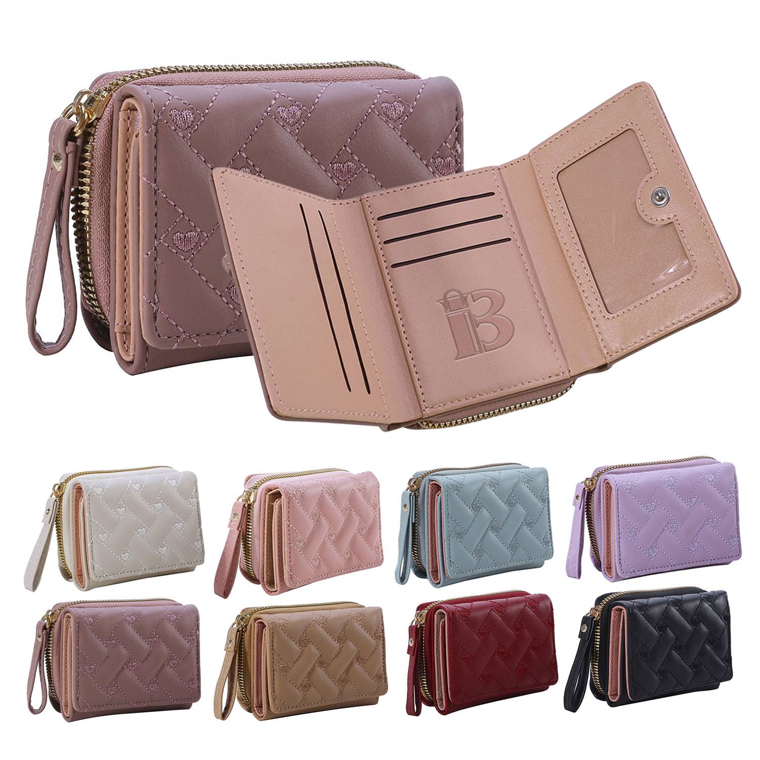 Cute Love-Embroidered Trifold Wallet