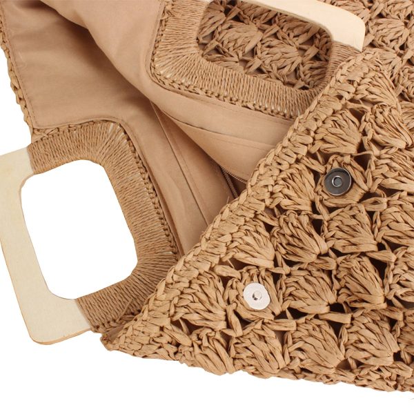 Straw Beach Handbags with Lining Pockets for Women