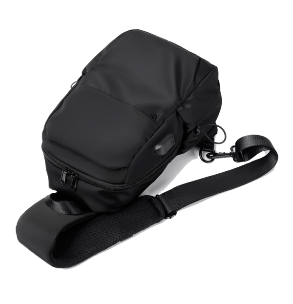 Nylon Small Black Sling Crossbody Bag With USB Charging Port
