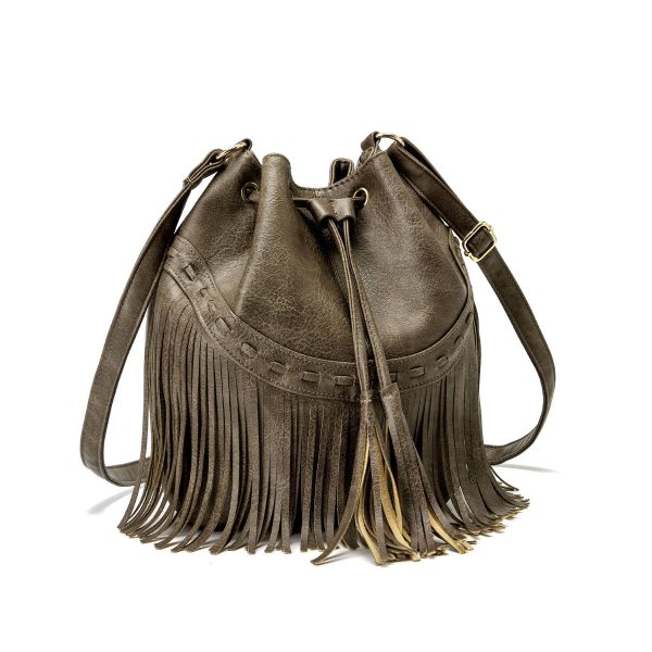 PU Leather Tassel Bucket Crossbody Bag