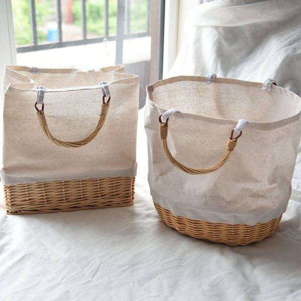 Willow & Canvas Tote Bag Handbag Basket