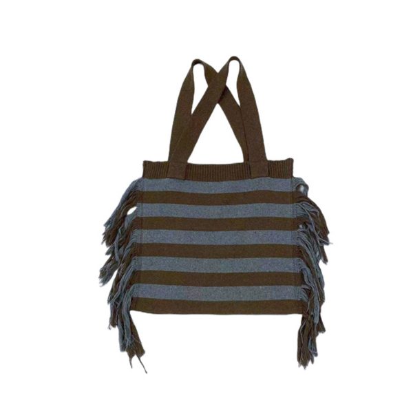Polyester striped knitting tote bag