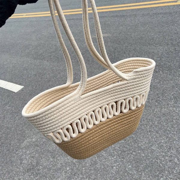 Cotton rope basket straw summer beach storage bag