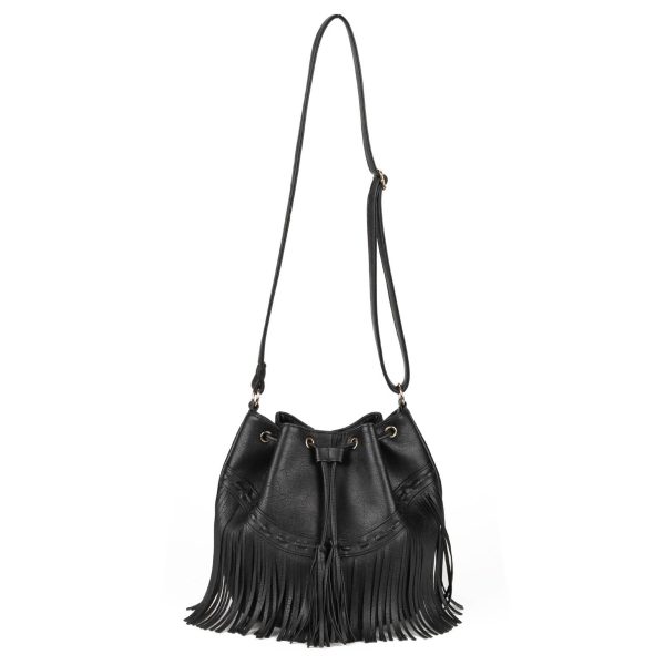 PU Leather Tassel Bucket Crossbody Bag