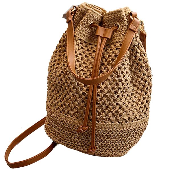 Jute Woven Beach Drawstring Bucket Handbag Crossbody Bag