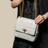 Trendy Flap Gold PU Leather Quilted Tote Bag