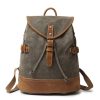 Genuine Canvas Leather Vintage Waterproof Backpack Daypack
