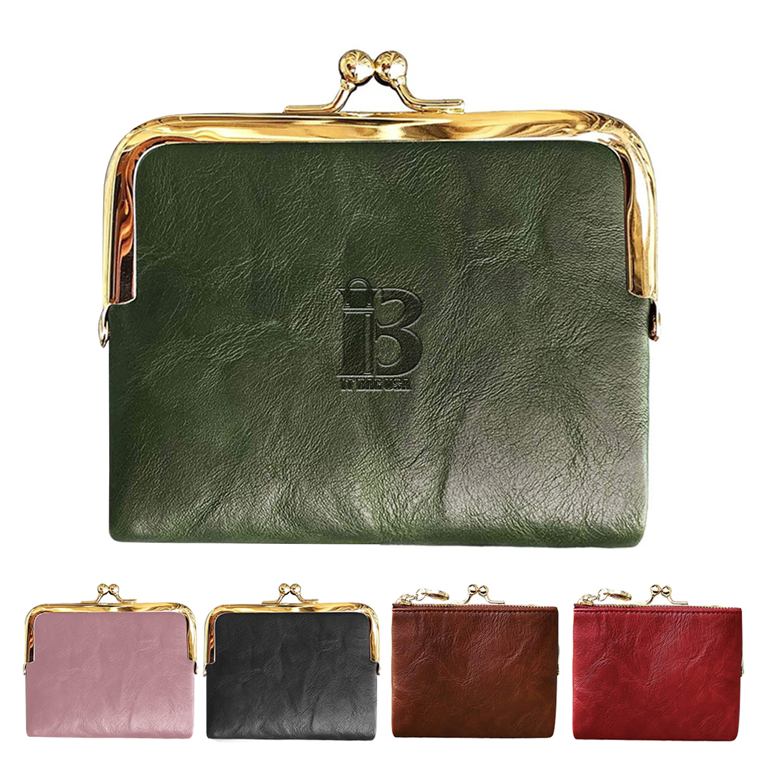 Genuine leather Ladies Coin Purse With Zipper and Kiss Lock