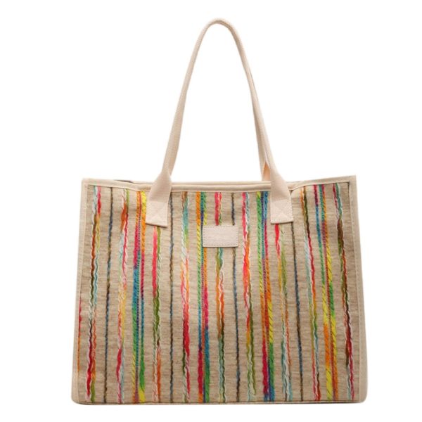 Canvas Tote Bag Rainbow Stripe Large Capacity