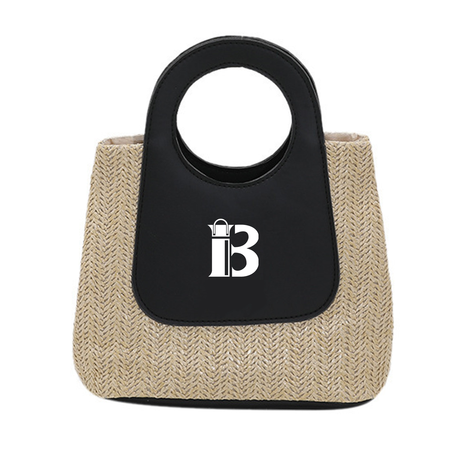 Retro color-blocking spliced straw bag