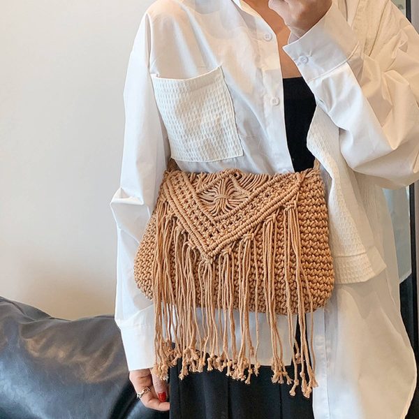 Jute Straw cotton tassel shoulder cross-body bag