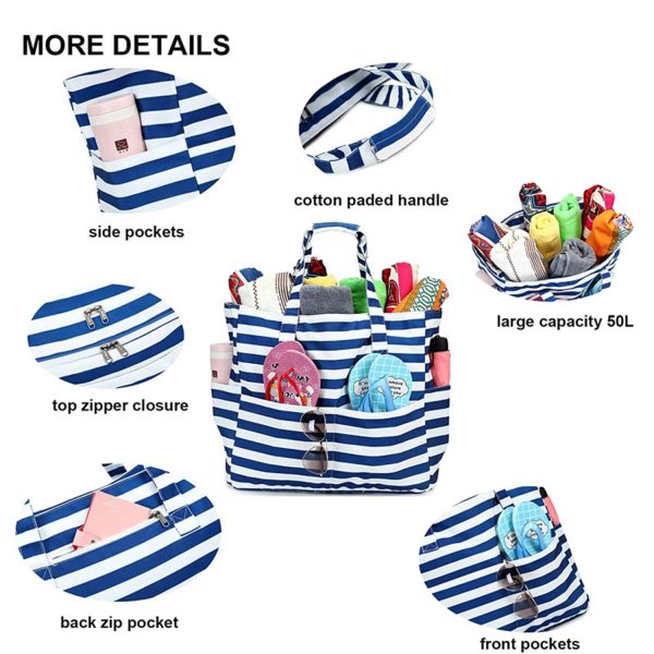 Sandproof Zipper Beach Tote Bag for Pool Gym Grocery Travel