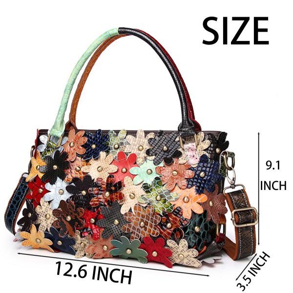 Genuine Leather Serpentine floral coloured stud shoulder bag
