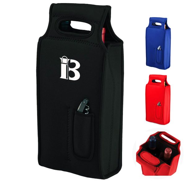 2 Pack Neoprene Beer Carrier Wine Bottle Holder W/ Pouch