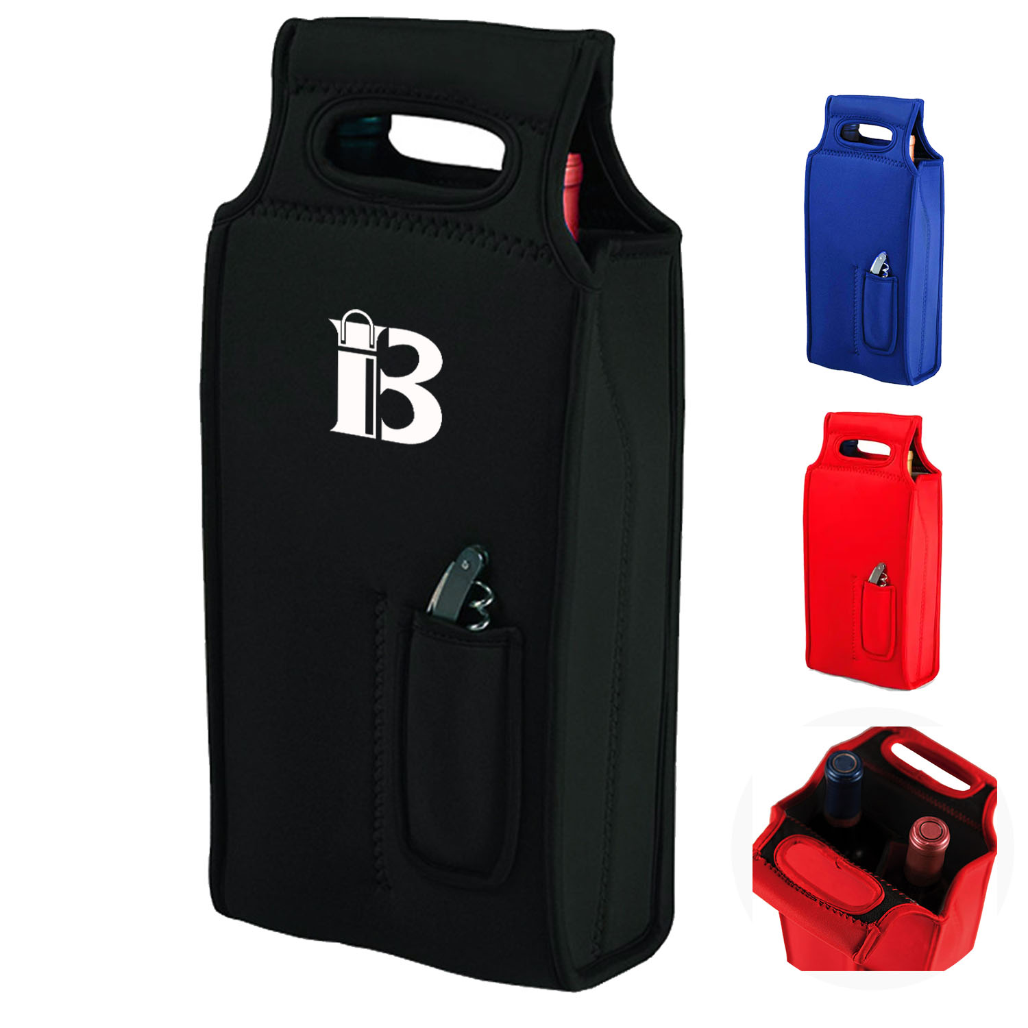 2 Pack Neoprene Beer Carrier Wine Bottle Holder W/ Pouch