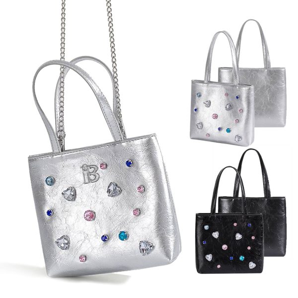 Geniune Leather Crossbody Bag Studded With Shinestones