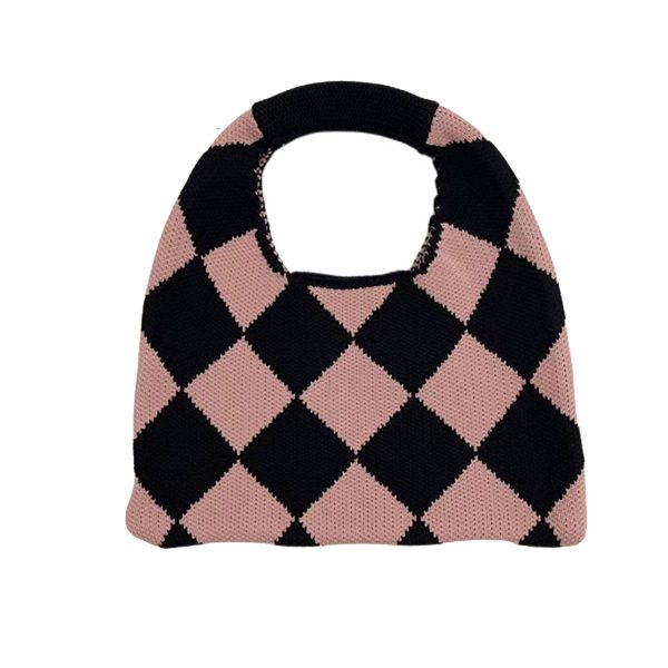 Polyester checked knit tote bag