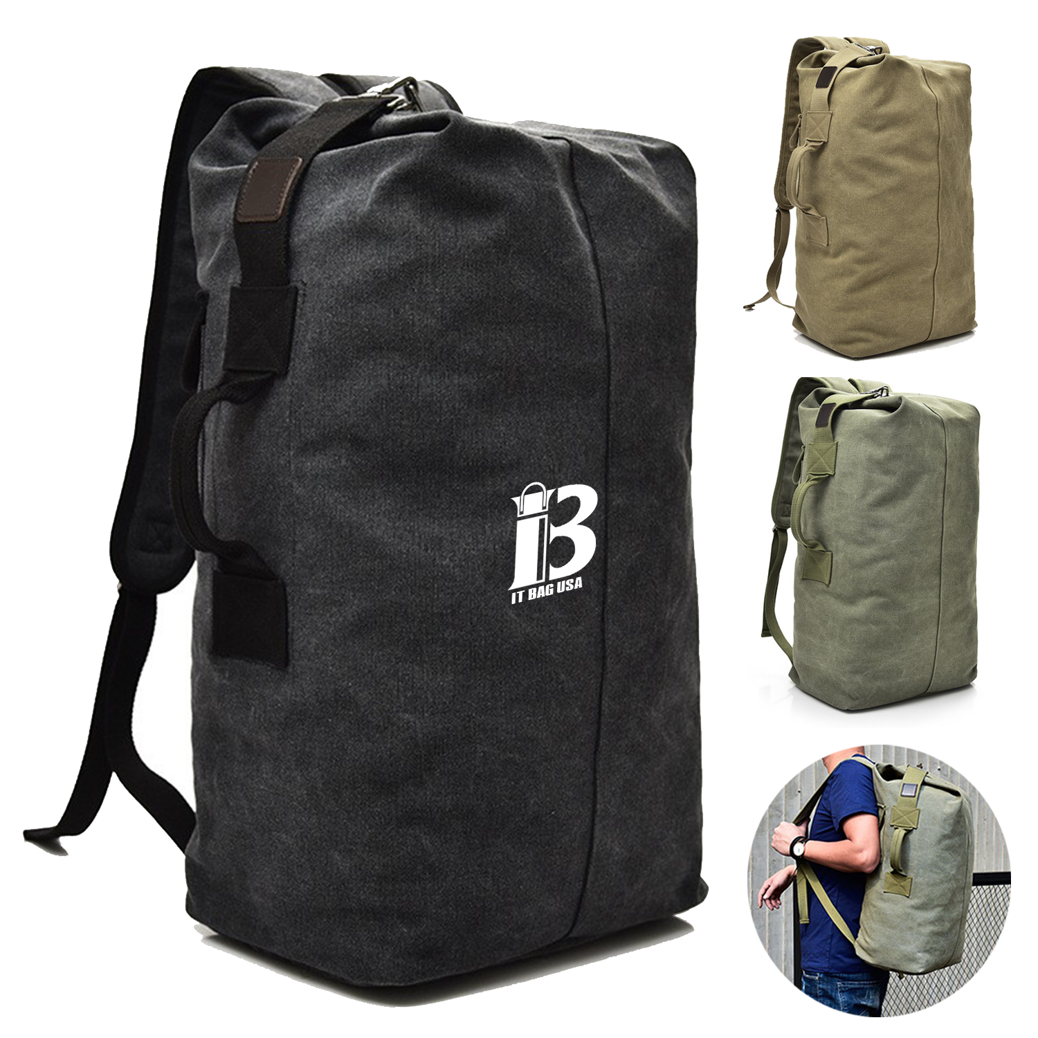 Duffel Bag Top Load Double Strap Canvas Backpack