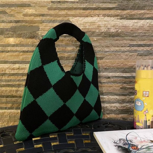 Polyester checked knit tote bag
