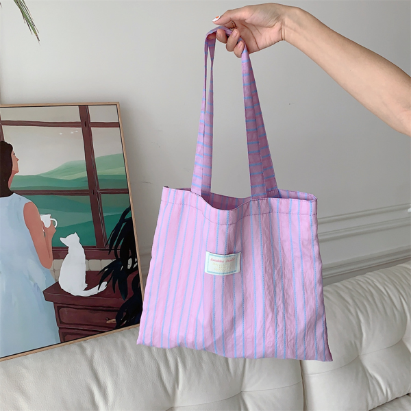 Women's Daily Working Striped Canvas Bag