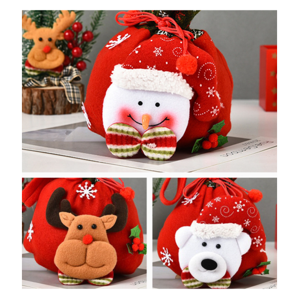 3D Designs Flannel Decoration Christmas Drawstring Gift Bags