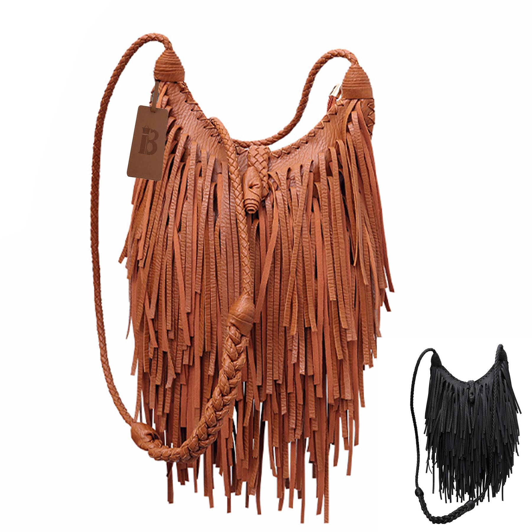 PU Hand-woven tassel shoulder cross-body bag