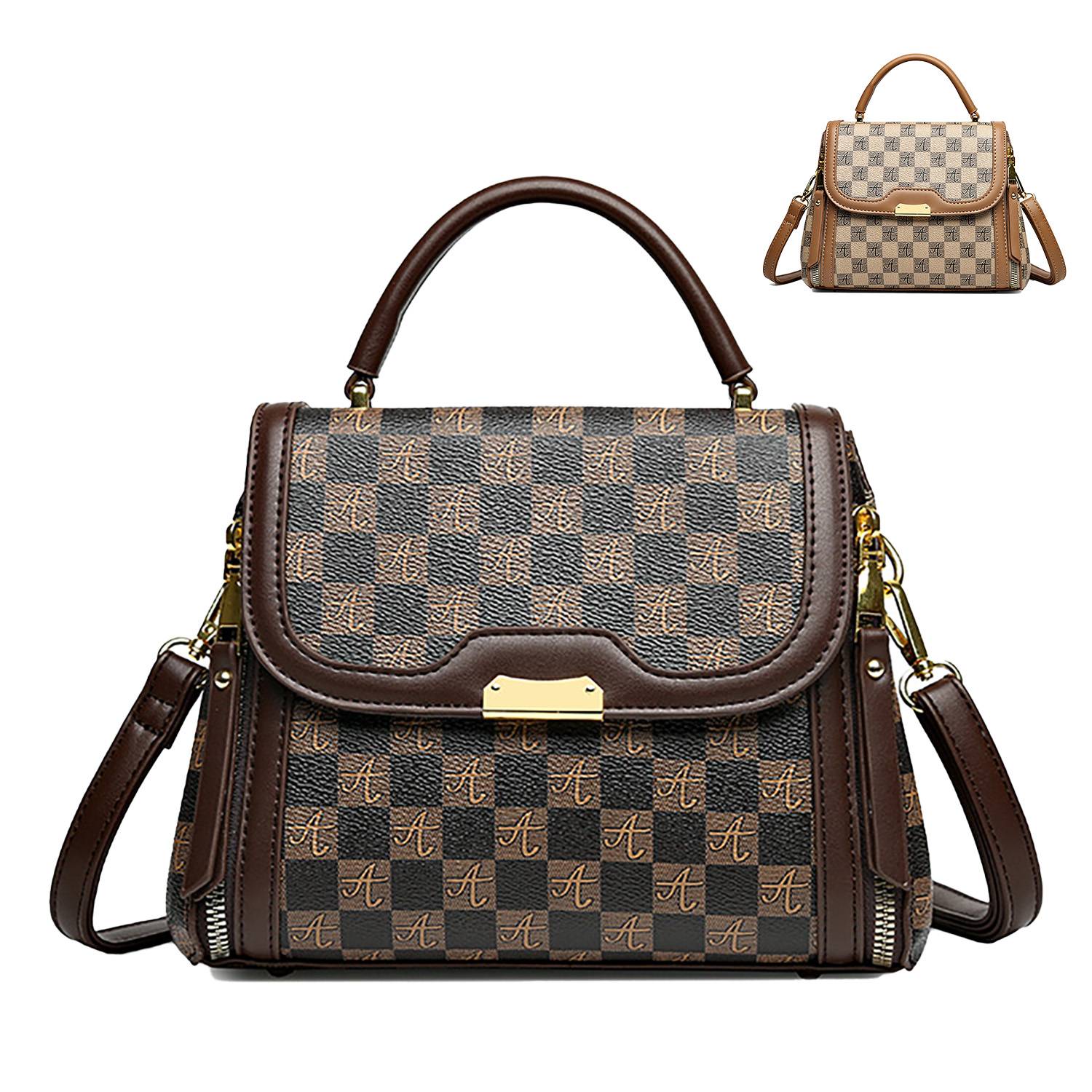Pu Leather checkered portable Cross-body Bag Women