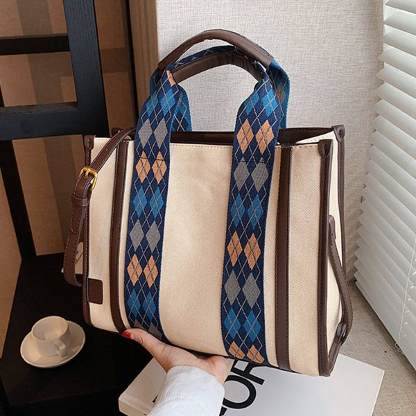 Canvas Crossbody Bag Fashion Color Clash Tote for Women