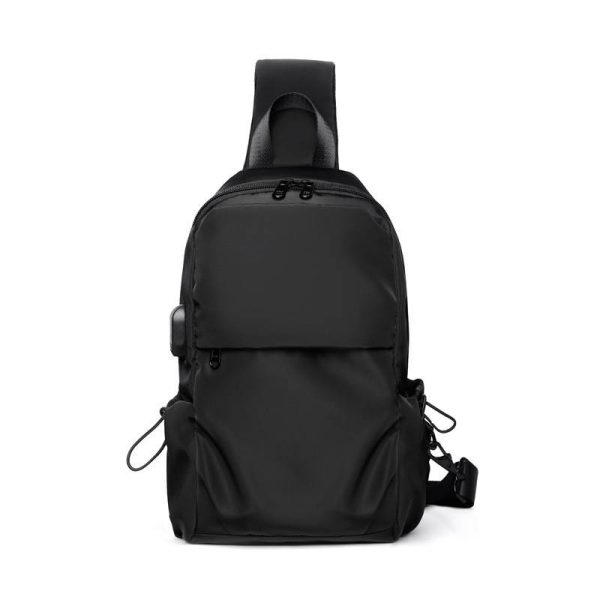Nylon Small Black Sling Crossbody Bag With USB Charging Port