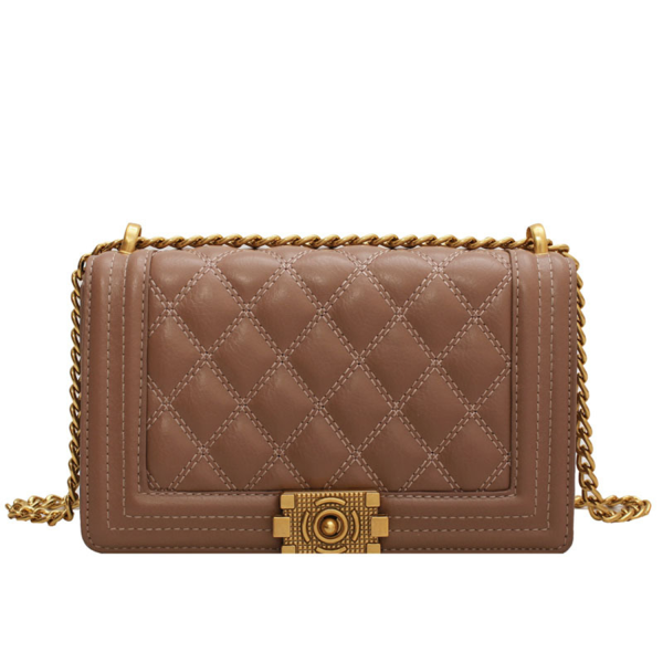 Trendy Chain PU Leather Quilted Crossbody Bag