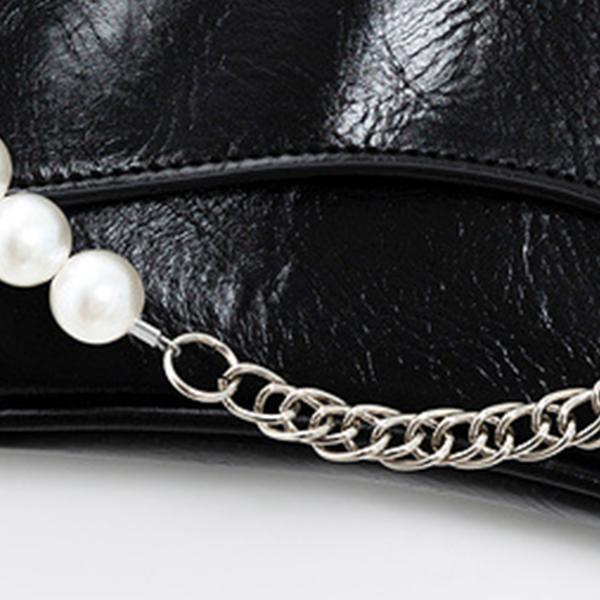 PU Leather Fashion Chain Pearl Shoulder Tote Bag